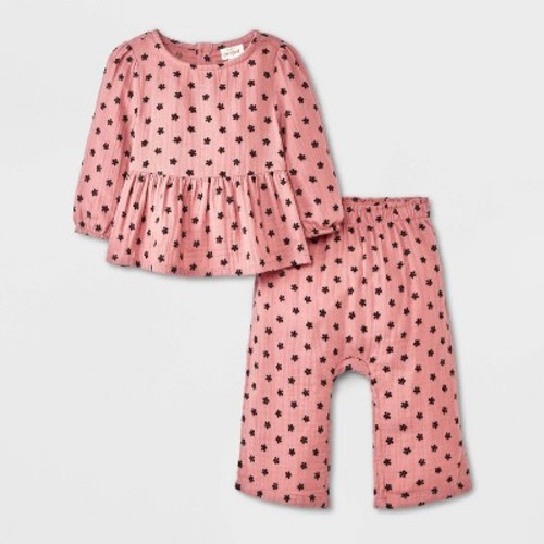 Baby Girls' 2pc Floral Gauze Peplum Shirt and Pants Set - Cat & Jack™ Pink 3-6M