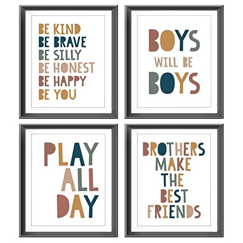Boys Quotes Positive Affirmations Poster Prints for Home Boys Room Playroom Nursery Classroom Decor,Boho Earthy Colors Decorations Prints Wall Art Unframed 4pcs 8x10 Inches