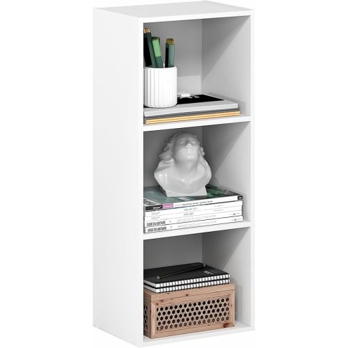 Furinno PASIR Book Shelf, 3-Cube Bookcase, Standing Bookshelf, Open Storage Shelf, Closed Back, Easy Assembly, 9.3 x 12 x 31.5 Inches, for Home Office, Living Room, Plain White
