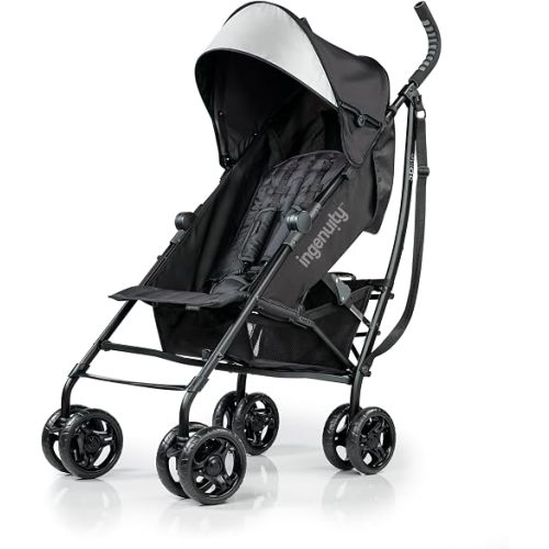 3Dlite Convenience Stroller,Jet Black–Lightweight Stroller with Aluminum Frame,Large Seat Area, 4 Position Recline, Extra Large Storage Basket– Infant Stroller for Travel&More
