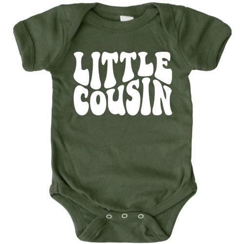 Little Cousin Retro Bodysuits for Infant Boy and Girls White on Military Green Bodysuit Newborn