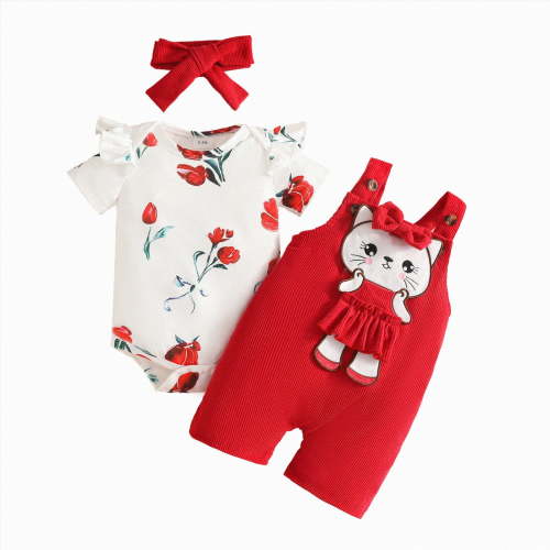 JUMEYU Summer Baby Girl Clothes Toddler Baby Girl Sleeveless Romper Casual Summer Jumpsuit Clothes 0 3 6 9 12 18 24 Months (Red,3-6 Months)