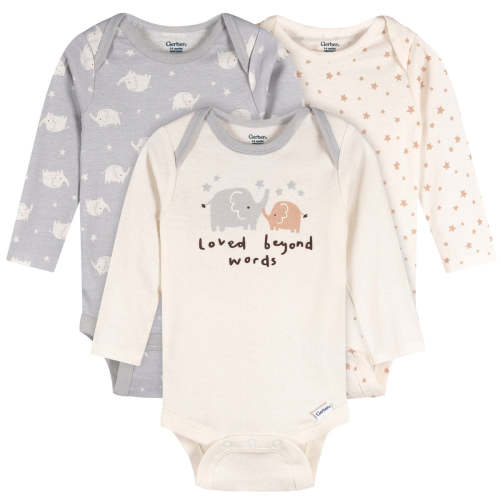 3-Pack Baby Neutral Elephant Love Long Sleeve Onesies® Bodysuits – Gerber Childrenswear
