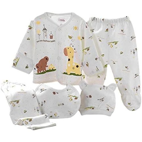 Gajaous 5PCS Newborn 0-3M Boys Girls Baby Cotton Clothes Tops Hat Pants Suit Outfit Sets OneSize