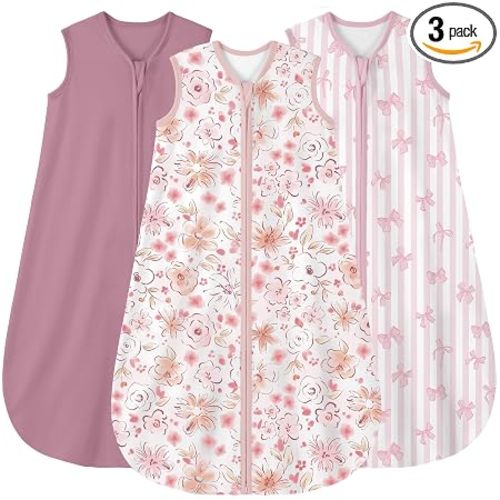 Yoofoss Baby Sleep Sack 0-6 Months Wearable Blanket for Babies 100% Organic Cotton 2-Way Zipper TOG 0.5 Toddler Sleeping Sack 3 Pack, Comfy Lightweight Sleep Sacks