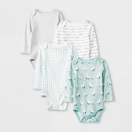 Baby 4pk Long Sleeve Llama Love Bodysuit - Cloud Island™, Size: Preemie