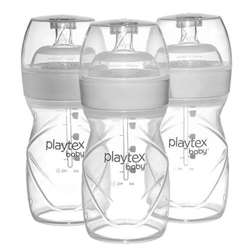 Playtex Baby Anti-Colic Nurser Bottles with Pre-Sterilized Disposable Drop-Ins Liners, 4 Oz Bottles (3 Count), Includes Slow Flow Nipples for Newborn and Breastfeeding Babies, Feeding Essentials