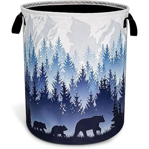 Mama Bear Laundry Basket Forest Mountains Foldable Oxford Cloth Funny Tote Bag Laundry Hamper Clothes Storage Bucket Toy Organizer For Bathroom/Laundry Storage/Bedroom 18.9x16.5 Inch