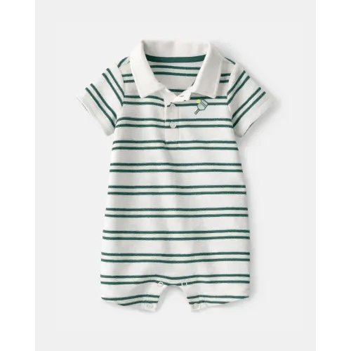 Baby Boy Pickleball Stripe Short-Sleeve Romper - Green/White | Carter's