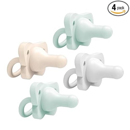 Dr. Brown's HappyPaci 100% Silicone Baby Pacifier, Contoured One-Piece Design, Gray, Green, Ecru, 0-6m, BPA-Free, 4-Pack