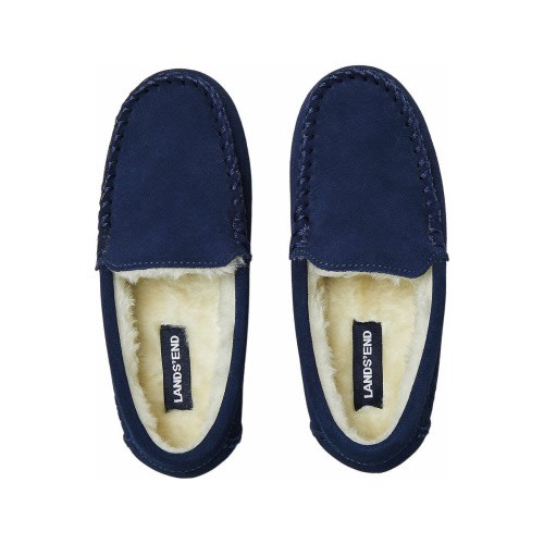 Kids Fuzzy Lined Suede Moccasin Slippers, 7