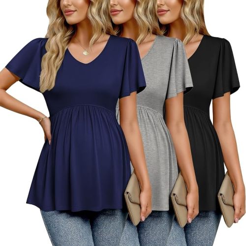 Ekouaer Maternity Shirts 3 Packs Summer Pregnancy Clothes Tops for Work