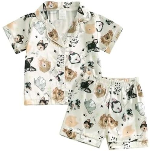Toddler Pajamas Baby Girl Boy Summer Butterfly/Fruit Print Silk Pjs Sleepwear Nightwear Loungewear Pj Set