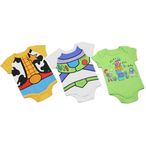 Disney Clothes Baby Boys 3-Pack Bodysuits – Disney Pixar Toy Story Newborn Outfit Set (Green/White/Yellow) – 0/3M