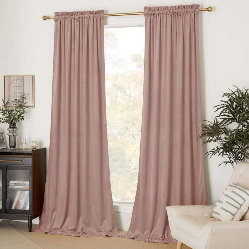 NICETOWN Dusty Pink Velvet Curtains for Living Room, Thermal Insulated Noise Reducing Energy Efficiency Privacy Luxury Velvet Curtains Room Darkening Rod Pocket Drapes, 52"x84", 2 Panels