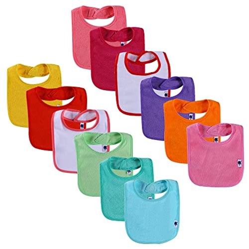 Nvatorfox 12 Pack Terry Drool Cotton Bibs, Unisex Baby Bibs with Fiber Filling Waterproof for Feeding, Teething, Drooling