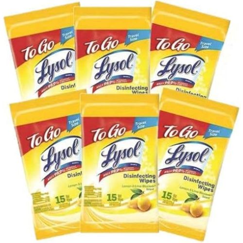 Lysol Disinfecting Wipes To-Go Pack, Lemon Scent, 15 Count (Pack of 6)