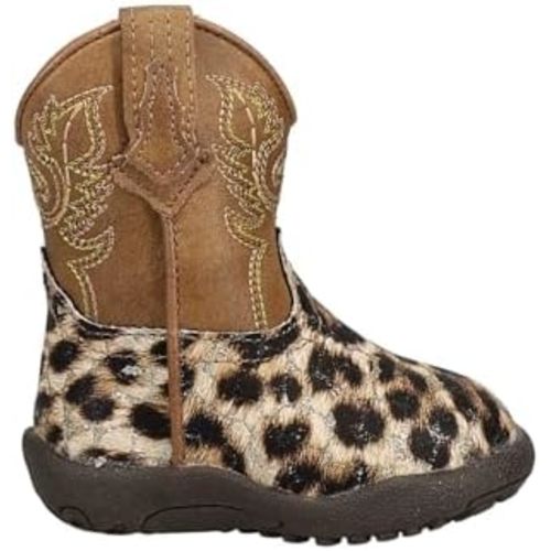 Infant Girls Gold Glitter And Leopard Faux Leather Vamp With Shaft Cowbaby