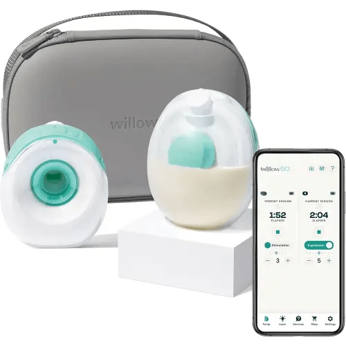 Willow Go - Wearable Breastfeeding Pump w/Case Grey - Hands Free Breast Pump - Electric, Cordless - 9 Levels of Hospital Grade Suction Strength, & App Compatible