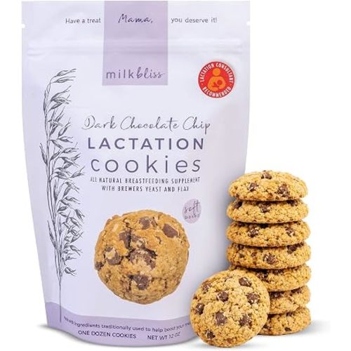 MilkBliss Dark Chocolate Chip Oatmeal Lactation Cookies with Brewers Yeast for Breastfeeding and Breastmilk Supply Increase-12 oz