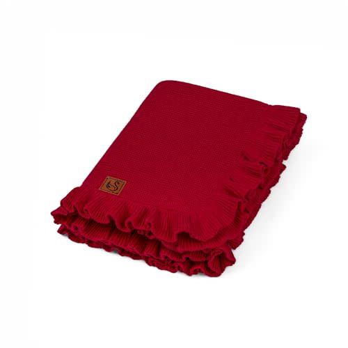 Ruffle Knit Blanket for Baby - 100% Luxury Soft Cotton Knit Warm Cozy Cuddle Stroller Crib Blanket for Newborns, Infants, & Toddlers (Red X-mas)