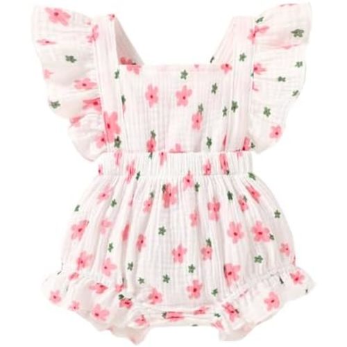 YOUNGER TREE Toddler Baby Girl Ruffled Sleeveless Romper Casual Summer Jumpsuit Cotton Linen Clothes
