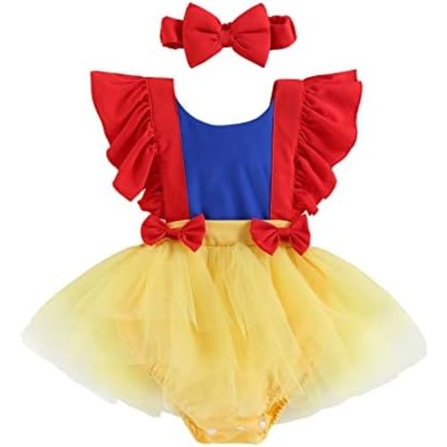 Newborn Baby Girls Romper Snow White Cosplay Costume Infant Bodysuit Romper Playsuit 2PC Summer Outfits Set