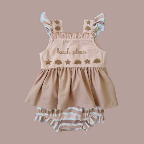 Beach Please Seashell & Stripes Diaper Set