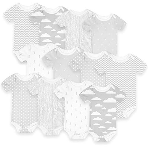 BaeBae Goods Grey Clouds Short Sleeve Bodysuit Set for Boys and Girls (0-3 Months)