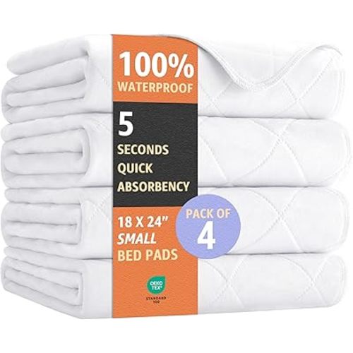 Ultimate Washable Underpads - Heavy Absorbency, Waterproof Reusable Incontinence Pads for Adults, Kids, Elderly & Pets - Bedwetting Pads for Bed, Couch, Sofa, Floor (White, 18 x 24 Inches, Pack of 4)