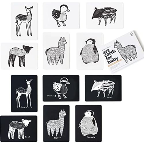 Art Cards for Baby, Durable High Contrast Black and White Animal Flashcards for Newborns, Brain Development, Sensory Toys, Tummy Time Essentials for Infant and Toddler - Baby Animals