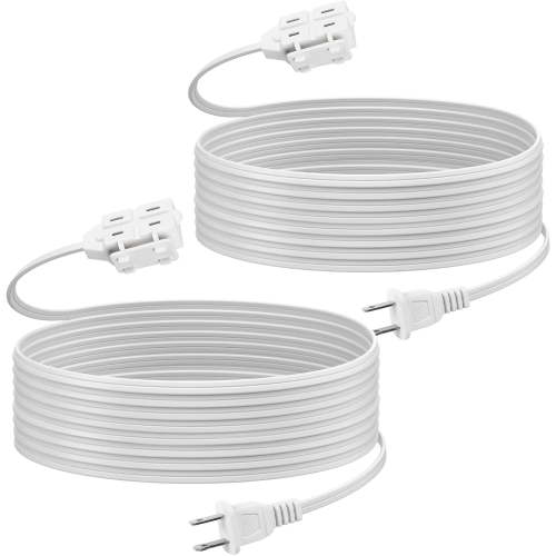 BN-LINK 2 Pack 12ft Indoor Extension Cord, 3 Outlet, 16/2 SPT-2, White, 2-Prong Polarized Plug, Household Power Cord for Home, Office & Holiday Decorations