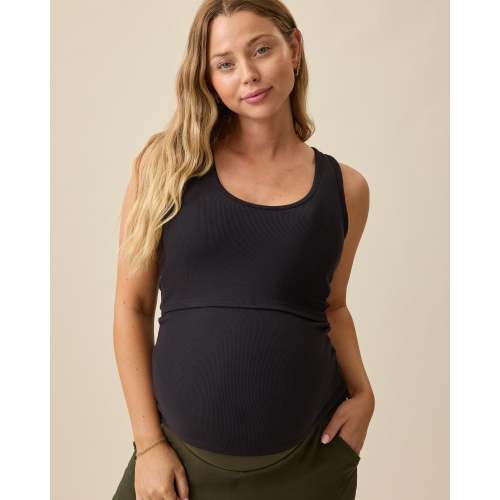 Ribbed Bamboo Scoop Neck Nursing Tank | Navy White Stripe - Kindred Bravely