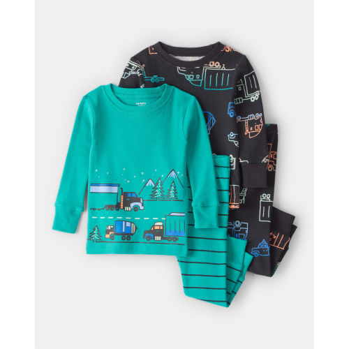 Baby Boy Truck 100% Cotton Loose Fit 4-Piece Pajamas - Green - Carter's | Carter's