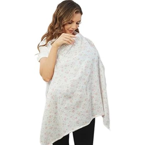 Nursing Cover for Baby Breastfeeding with Rigid Hoop, Breathable Soft 100% Muslin Cotton, Baby Breast Feeding & Pumping Apron (Lovely Flower)