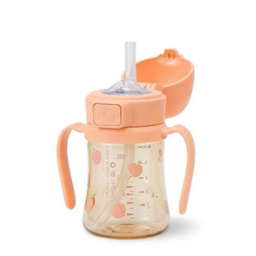 Grosmimi PPSU Straw Cup with Flip Top - 6oz (12 Months+) Coral Flower 6oz