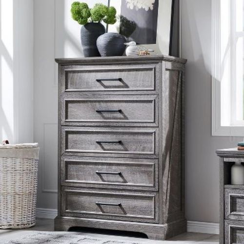 5 Drawer Dressers for Bedroom, 46" Tall Farmhouse Chest of Drawer with Wide Metal Handle, Wood Drawer Organizer for Bedroom, Hallway