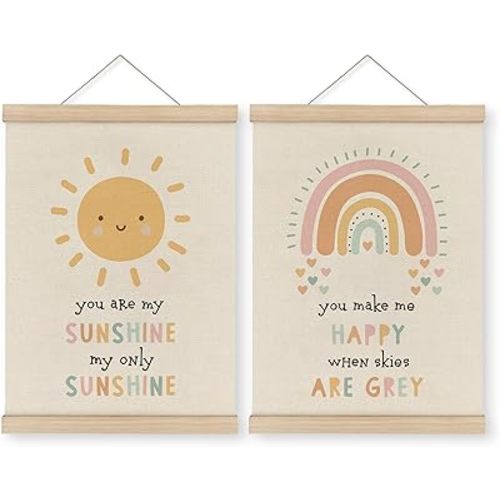 MAQIKA You Are My Sunshine Wall Art - Framed Set of 2, Sunshine Nursery Art, Boho Rainbow Decor Canvas 12x16 Inch