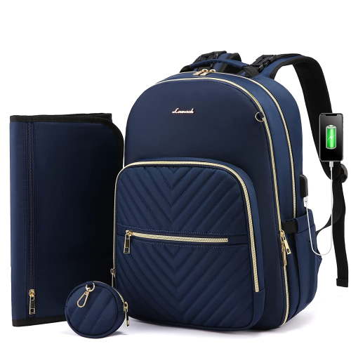 LOVEVOOK Diaper Backpack, Waterproof, Quilted, Changing Station, Pacifier Holder, Blue, Large, Travel-Friendly