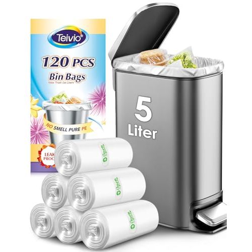 1.2 Gallon 120 Counts Strong Trash Bags Garbage Bags, Bathroom Trash Can Waste Basket Liners, Small Plastic Bags for home office kitchen, fit 5 Liter 5L, 1 Gal, Clear
