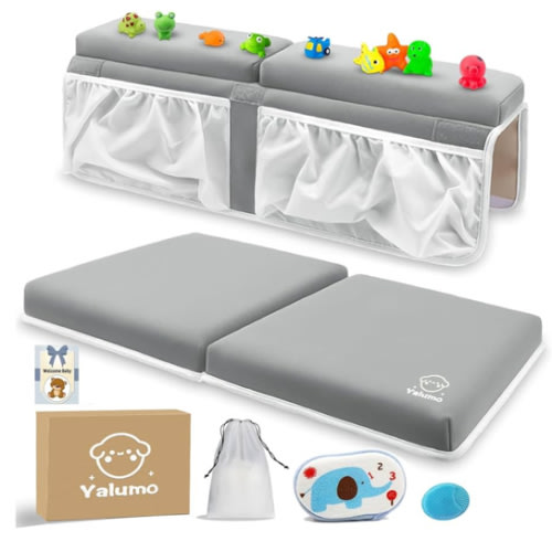 Bath Kneeler and Elbow Rest Pad Set for Baby Bathtub, Thick Non-Slip Bathing Kneeling Mat Cushion Quick Drying Bathtub Knee Saver with Arm Support and Pockets for Bathroom Bathing time Comfort, Gray