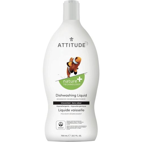 ATTITUDE Dish Soap, EWG Verified, Plant-Based & Vegan Dishwashing Liquid, Naturally Derived, Unscented, 23.7 Fl Oz