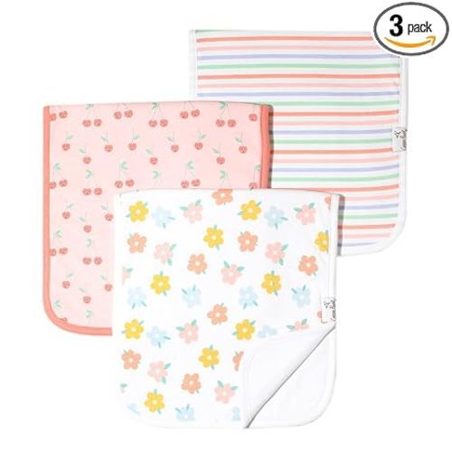 Copper Pearl Premium Baby Burp Cloths - 3-Pack Large Cotton Burp Cloths, Extra Soft Spit Up Rags with 3 Absorbent Layers, Perfect for Baby Girl Gifts (21" x 10" Size, Cheery Set)
