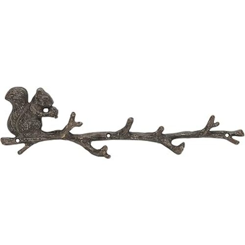 NIKKY HOME Cast Iron Rustic Coat Hook Hanger Vintage Squirrel Decorative Wall Hooks Practical Metal Storage Organizer Wall Mounted Hanging Hooks for Garden Tools Keys Indoor Outdoor Decoration