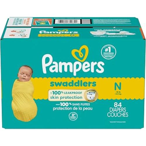 Pampers Swaddlers Diapers, Size 0 (up to 10 lbs), 84 Count, Absorbent, Keeps Baby Dry and Comfortable, Skin Safe Disposable Baby Diaper