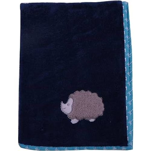 Bacati Woodlands Boys Navy Plush Blanket, Aqua/Navy/Grey