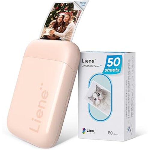 Liene Photo Printer, 2x3 Mini Instant Portable Color Mono Picture Printer w/ 50 Zink Adhesive Paper, Bluetooth 5.0, Compatible w/iOS & Android, Small Photo Maker for iPhone, Smartphones, Pink