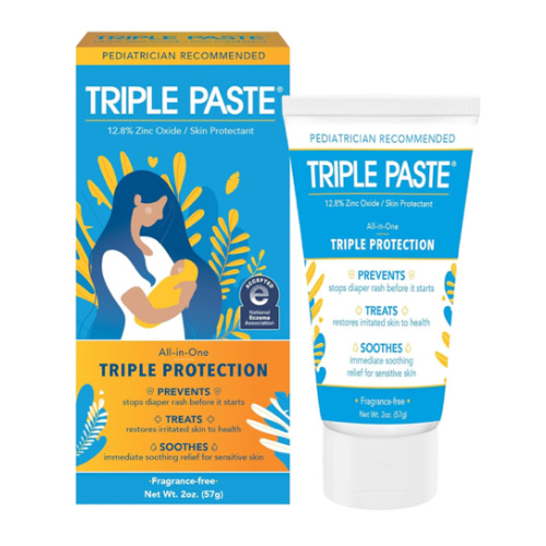 Triple Paste Diaper Rash Cream for Baby - 2 oz Tube - Zinc Oxide Ointment Treats, Soothes and Prevents Diaper Rash - Pediatrician-Recommended Hypoallergenic Formula with Soothing Botanicals