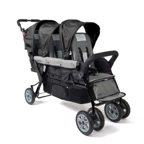 Foundations Compass Trio Triple Stroller, 3-Seat Tandem with Canopies and Reclining Seats, Black