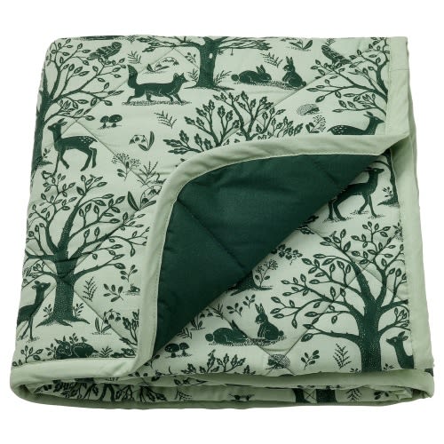 TROLLDOM Quilted blanket - forest animal pattern/green 38x38 "